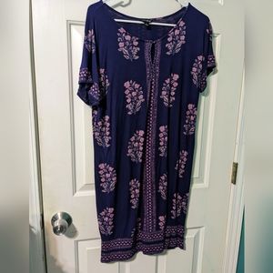 Lucky brand womens navy floral midi dress size  L
